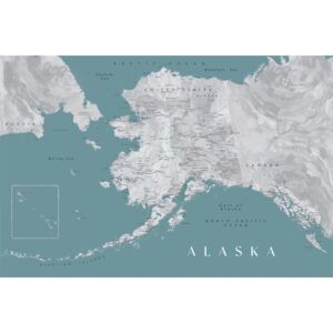 Mapa Detailed map of Alaska en teal and grey watercolor, Blursbyai