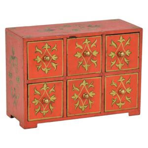 Sanu Babu Dřevěná skříňka s 6 šuplíky, ručně malovaná, 25x10x18cm