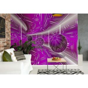Fototapeta - Modern 3D Tech Tunnel Purple Vliesová tapeta - 206x275 cm