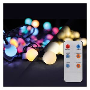 LED 2v1 venkovní vánoční řetěz, koule, dálkový ovladač - 200 LED, RGB+bílá, 20m+5m, 8 funkcí, IP44 - Solight (1V09-RGB)