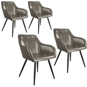 Tectake 404115 4 židle z umělé kůže marilyn - tmavě šedá-černá