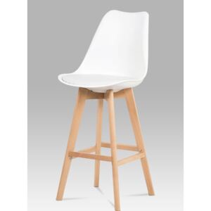 Autronic - Barová židle, bílá plast+ekokůže, nohy masiv buk - CTB-801 WT