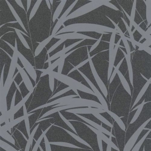 Vliesové tapety na zeď Ella 6753-20, bambusové listy stříbrné na černé textilní struktuře, rozměr 10,05 m x 0,53 m, Marburg