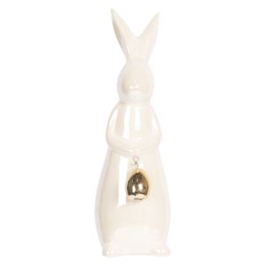 Porcelánová perleťová dekorace zajíce se zlatým vajíčkem - 7*6*21 cm