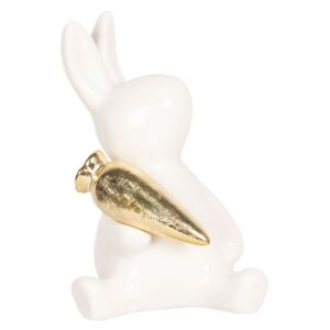 Porcelánová dekorace králíka se zlatou mrkví - 6*5*9 cm