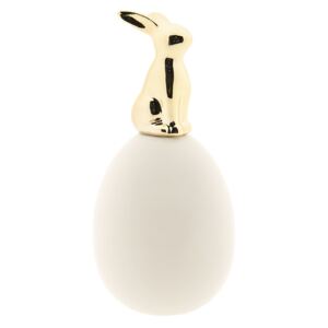 Bílé porcelánové vejce se zlatým králíkem - Ø 8*16 cm