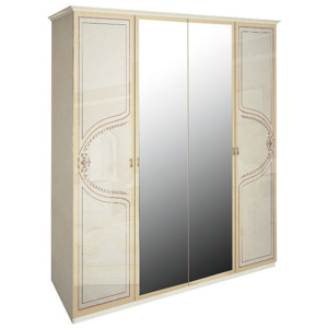 Čtyřdveřová šatní skříň PAVLA se zrcadlem, 189,5x215x59,5, radica béžová