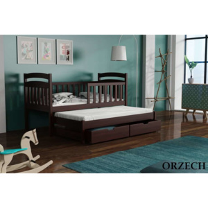 Dřevěná postel DOBLO s výsuvným lůžkem a úložným prostorem 90x200 cm - OŘECH