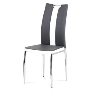 Autronic - Jídelní židle koženka šedá + bílá / chrom - AC-2202 GREY