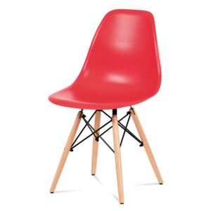 Autronic - Jídelní židle, plast červený / masiv buk / kov černý - CT-758 RED