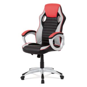 Autronic - Kancelářská židle, červená-černá ekokůže, houpací mech, kříž plast stříbrný - KA-V507 RED