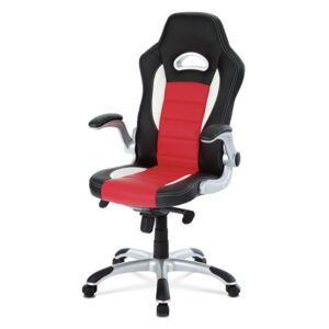 Autronic - Kancelářská židle, černo-červená koženka, synchronní mech. / plast kříž - KA-E240B RED
