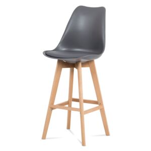 Autronic - Barová židle, šedá plast+ekokůže, nohy masiv buk - CTB-801 GREY