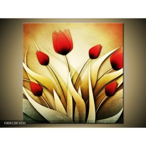 Obraz mnoha červených kreslených tulipánů (F004128F3030)