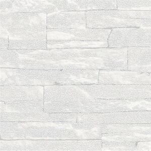 Vliesové tapety na zeď 58414, rozměr 10,05 m x 0,53 m, Brique 3D ukládané kameny bílé s výraznou strukturou, Marburg
