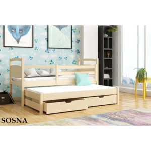 Dřevěná postel MATEUS s výsuvným lůžkem a úložným prostorem 90x200 cm - PŘÍRODNÍ