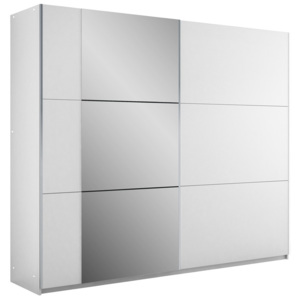 Šatní skříň 250 cm s posuvnými dveřmi v bílé barvě se zrcadlem a bílým korpusem KN1107