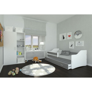Dětská postel SWAN + matrace + rošt ZDARMA, 160x80, šedá/bílá