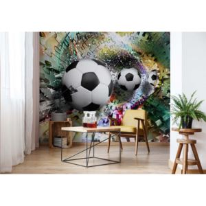 Fototapeta - 3D Footballs Puzzle Tunnel Multicoloured Vliesová tapeta - 206x275 cm