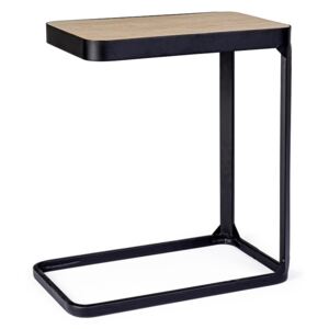 Černý kovový odkládací stolek Bizzotto Everitt 50x30 cm s dubovou deskou