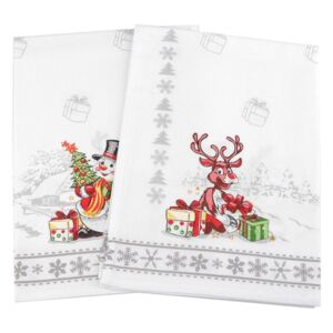 Bavlněné vánoční utěrky 45x50 cm 2 kusy - 2 bílá - sněhulák