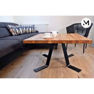 Majstrštych Konferenční stůl Pěvuška Velikost stolu (d x š): 80 x 80 (cm), Typ a sukovitost dřeva: Dub sukovitý (bez příplatku), Barva kovových nohou: Černá mat - RAL 9005 (bez příplatku)