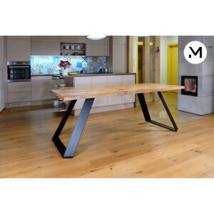 Majstrštych Jídelní stůl Luňák - designový industriální nábytek Velikost stolu (d x š): 180 x 90 (cm), Typ a sukovitost dřeva: Dub bezsukovitý (bez příplatku), Barva kovových nohou: Černá mat - RAL 9005 (bez příplatku)