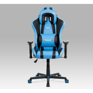 Herní židle na kolečkách ERACER V609 – modrá/černá, PU kůže, nosnost 130 kg