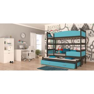 Dětská patrová postel TWIST3, 180x80, šedý/modrý