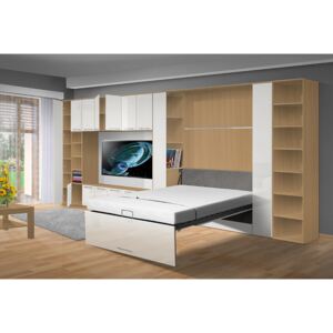 Obývací sestava s výklopnou postelí VS 4070P, 200x140cm odstín lamina - korpus: buk, odstín dvířek: bílá lesk