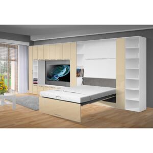 Obývací sestava s výklopnou postelí VS 4070P, 200x140cm odstín lamina - korpus: bílá, odstín dvířek: béžová lesk