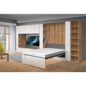 Obývací sestava s výklopnou postelí VS 4070P, 200x140cm odstín lamina - korpus: lyon, odstín dvířek: bílá lesk