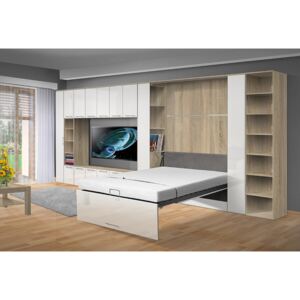 Obývací sestava s výklopnou postelí VS 4070P, 200x140cm odstín lamina - korpus: dub sonoma, odstín dvířek: bílá lesk