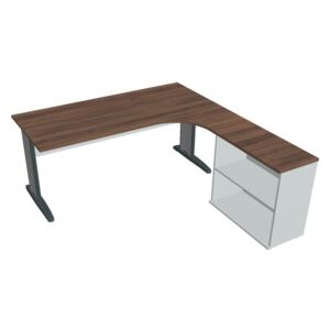 Sestava stolu a skříně levá 180 cm - Hobis Cross CE 1800 H L Dekor stolové desky: ořech, Dekor lamino podnože: šedá, Barva nohou: černá