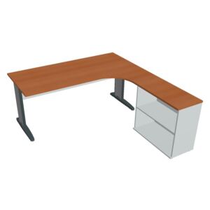 Sestava stolu a skříně levá 180 cm - Hobis Cross CE 1800 H L Dekor stolové desky: třešeň, Dekor lamino podnože: šedá, Barva nohou: černá