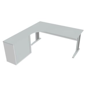 Sestava stolu a rol. skříně pravá 180 cm - Hobis Cross CE 1800 HR P Dekor stolové desky: šedá, Dekor lamino podnože: bílá, Barva nohou: Stříbrná