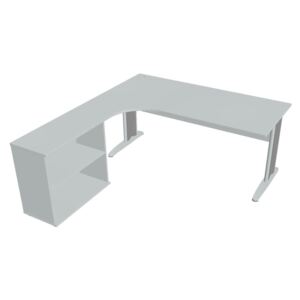 Sestava stolu a skříně pravá 180 cm - Hobis Cross CE 1800 H P Dekor stolové desky: šedá, Dekor lamino podnože: šedá, Barva nohou: Stříbrná