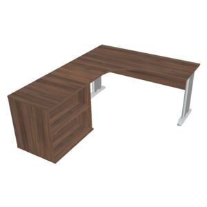 Sestava stolu a skříně pravá 160 cm - Hobis Cross CE 60 H P Dekor stolové desky: ořech, Dekor lamino podnože: ořech, Barva nohou: Stříbrná