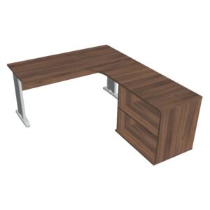 Sestava stolu a skříně levá 160 cm - Hobis Cross CE 60 H L Dekor stolové desky: ořech, Dekor lamino podnože: ořech, Barva nohou: Stříbrná