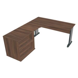 Sestava stolu a skříně pravá 160 cm - Hobis Cross CE 60 H P Dekor stolové desky: ořech, Dekor lamino podnože: ořech, Barva nohou: černá