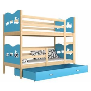 Patrová postel MAXIM včetně úložného prostoru (Borovice), Modrá