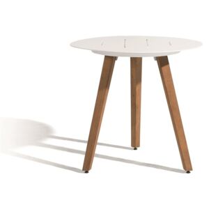 Diphano Hliníkový jídelní stůl Link, Diphano, kulatý 80 cm, rám hliník, nohy teak, deska hliník barva bílá (white)