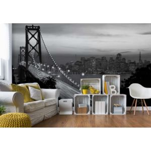 Fototapeta - City Skyline Golden Gate Bridge Black And White Vliesová tapeta - 206x275 cm