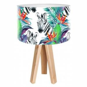 Stolní lampa Exotic zebra + bílý vnitřek + dřevěné nohy