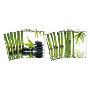 TI 012 Dekorace - samolepky na kachličky - Zahrada Zen | 15 x 15 cm | bílá, zelená, černá