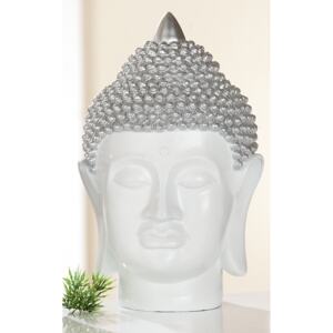 GILDE Hlava Buddha bílá + stříbrná Velikost: 16x26x16 cm
