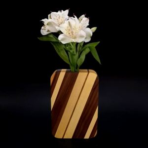 AMADEA Dřevěná váza obdélníková se šikmými pruhy, masivní dřevo čtyř druhů dřevin, výška 18 cm