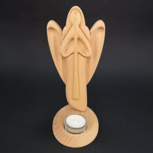 AMADEA Dřevěný svícen anděl s flétnou, masivní dřevo, výška 22 cm