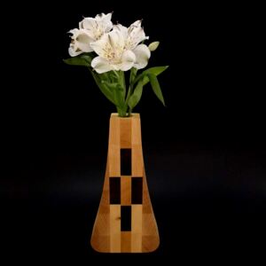 AMADEA Dřevěná váza mozaika projmutá, masivní dřevo tří druhů dřevin, výška 23 cm