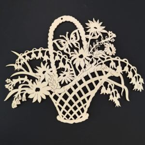 AMADEA Dřevěná ozdoba koš s květinami 19 cm